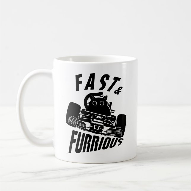 Funny FURRurious car driving cat Coffee Mug (Left)