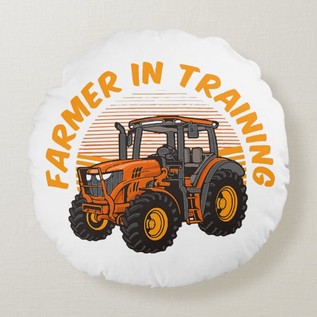 Funny Future Farmer In Training Tractor Farming Round Pillow (Front)