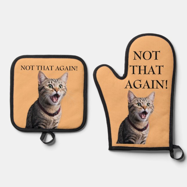 Funny Gag Gift Personalize Cat Photo Edit Text Oven Mitt & Pot Holder Set (Front)