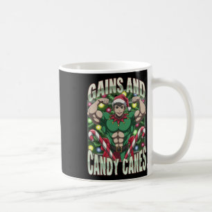 Funny Gains And Candy Canes Christmas Elf Gym Work Coffee Mug