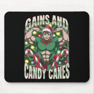 Funny Gains And Candy Canes Christmas Elf Gym Work Mouse Pad