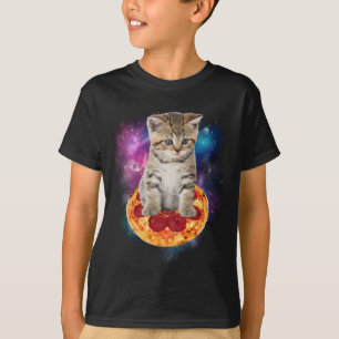 Funny Galaxy Cat in Space - Cat riding Pizza and T T-Shirt