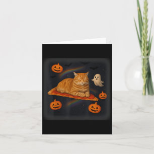 Funny Galaxy Cat In Space Cat Riding Pizza Hallowe Card