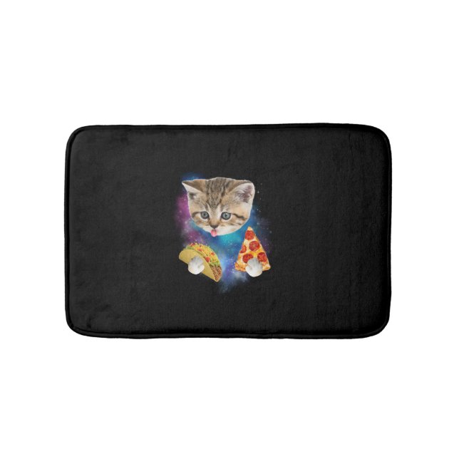 Funny Galaxy Cat Shirt _ Space Cat Eat Pizza and T Bath Mat (Front)