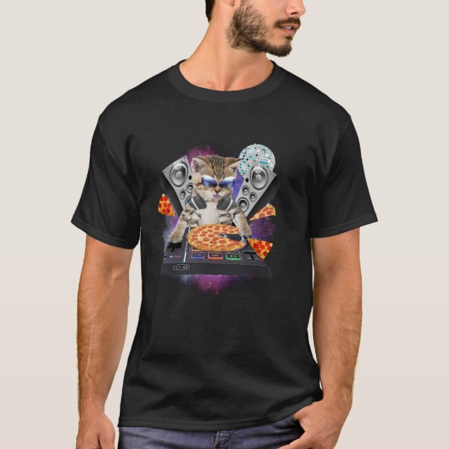 Funny Galaxy DJ Pizza Cat Shirt Space Pizza Kitty  (Front)