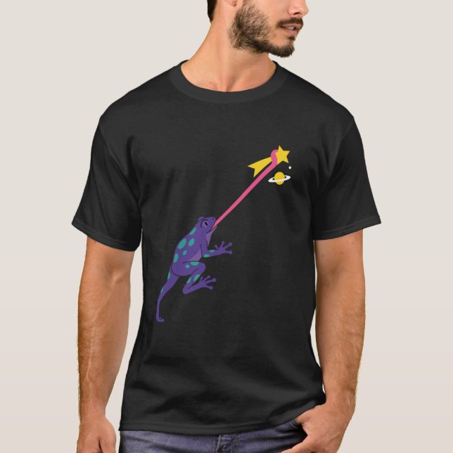Funny Galaxy Frog Catching Falling Star Space Plan T-Shirt (Front)