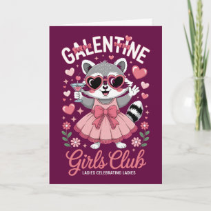 Funny Galentine Raccoon Girls Club Greeting Card