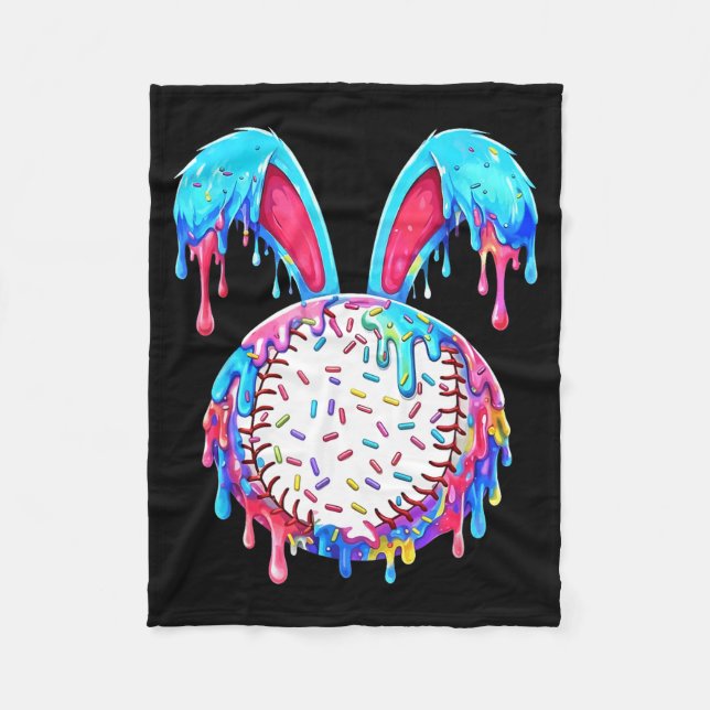 Funny game day easter baseball ice cream drip fleece blanket (Front)