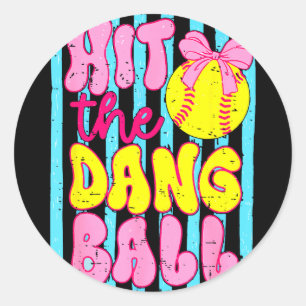 Funny game day softball mom team sport hit the classic round sticker