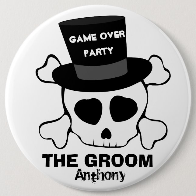 Funny game over party skull 6 inch round button (Front)