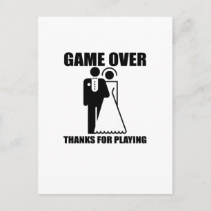 Funny, "Game Over" Wedding design Postcard