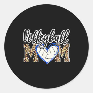 Funny Game Women Volleyball Leopard Ball Mom Mothe Classic Round Sticker