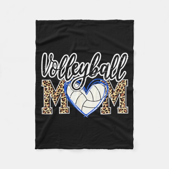 Funny Game Women Volleyball Leopard Ball Mom Mothe Fleece Blanket (Front)