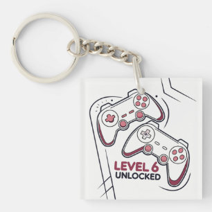 Funny Gamer 6th birthday Gift, Level 6th Unlocked Keychain