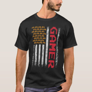 Funny Gamer American Flag Shirt Video Games Boys M