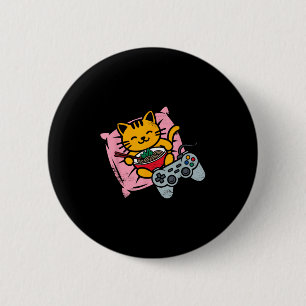 Funny Gamer Cat Ramen Kawaii Gaming Japanese Women 2 Inch Round Button