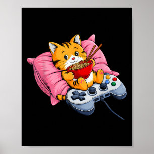 Funny Gamer Cat Ramen Kawaii Gaming Japanese Women Poster