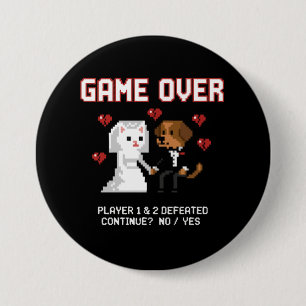 Funny Gamer Couple Wedding 'Game Over' Retro Pixel 3 Inch Round Button