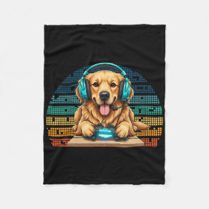 Funny Gamer Dog With Headset And Controller Golden Fleece Blanket