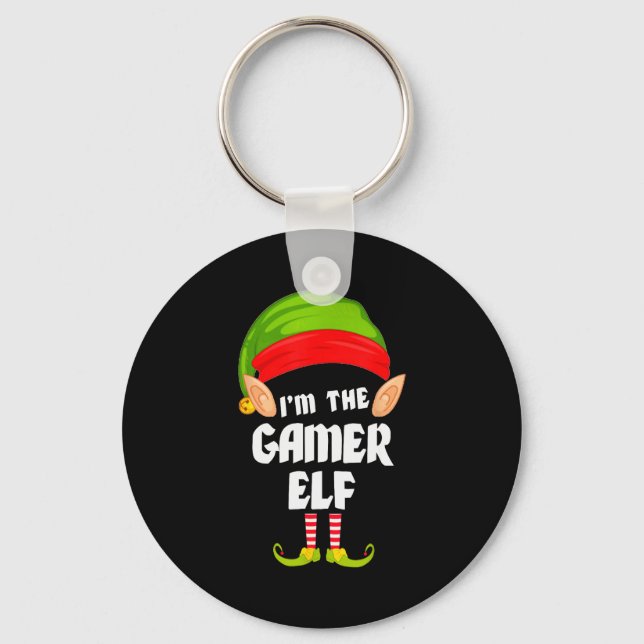Funny Gamer Elf Matching Family Group Pj Christmas Keychain (Front)