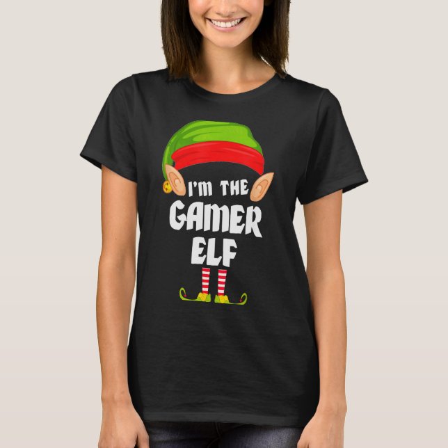 Funny Gamer Elf Matching Family Group Pj Christmas T-Shirt (Front)