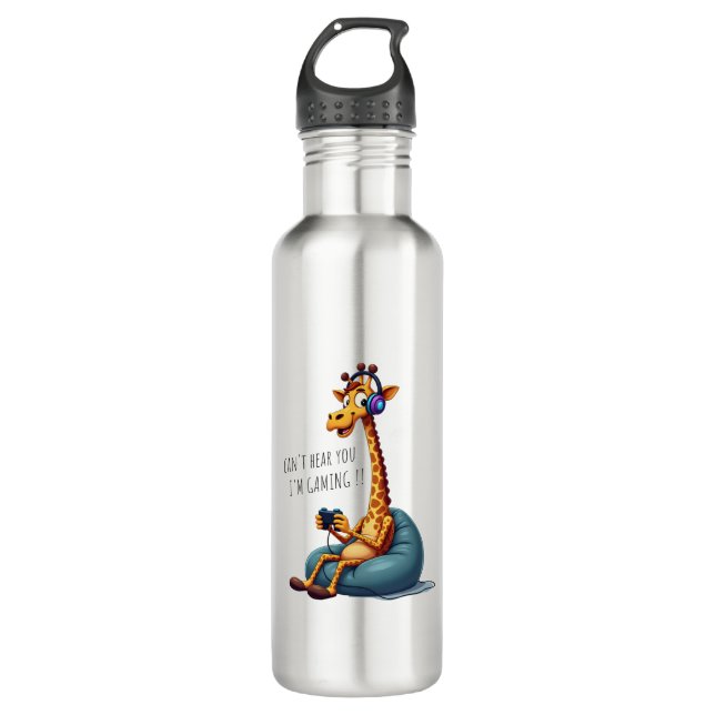 Funny Gamer Giraffe Gaming For Boys Men Video Game 710 Ml Water Bottle (Front)