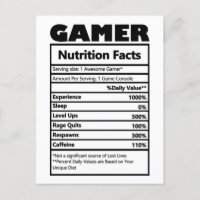 Funny Gamer Nutrition Facts Carte postale