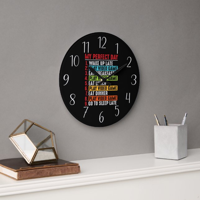 Funny gamer perfect day word art  large clock (Office)