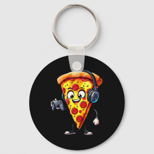 Funny Gamer Pizza Food Video Gaming Men Boys Kids Keychain