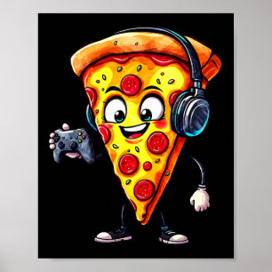 Funny Gamer Pizza Food Video Gaming Men Boys Kids Poster