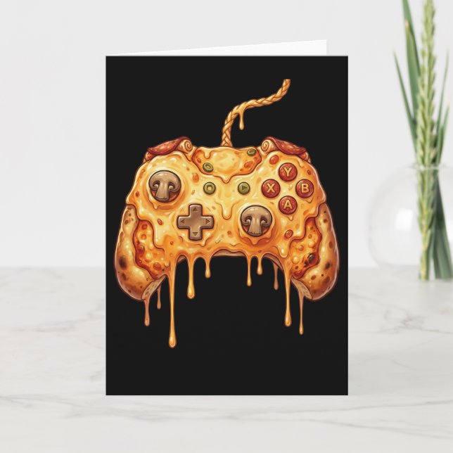 Funny Gamer Pizza Gaming Video Game Enthusiast Boy Card (Front)