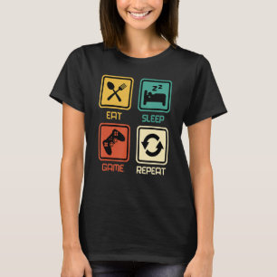 Funny Gamer Quote Eat Sleep Game Repeat, Cool Vint T-Shirt