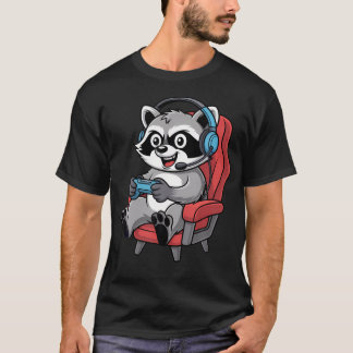 Funny Gamer Raccoon Gaming Video Game Enthusiast T-Shirt