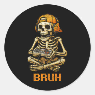Funny Gamer Skeleton Gamer Teen Boys Video Gaming  Classic Round Sticker