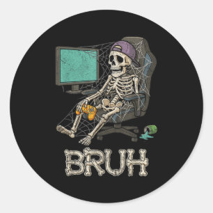 Funny Gamer Skeleton Gamer Teen Boys Video Gaming  Classic Round Sticker