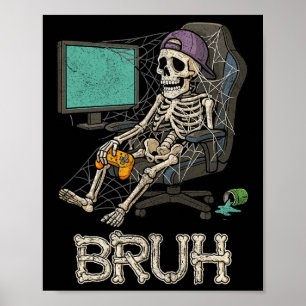 Funny Gamer Skeleton Gamer Teen Boys Video Gaming  Poster