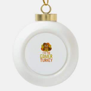 Funny Gamer Turkey Family Matching Thanksgiving  Ceramic Ball Christmas Ornament