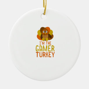 Funny Gamer Turkey Family Matching Thanksgiving  Ceramic Ornament