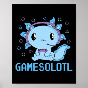 Funny Gamesolotl Anime Kawaii Gaming Axolotl Video Poster