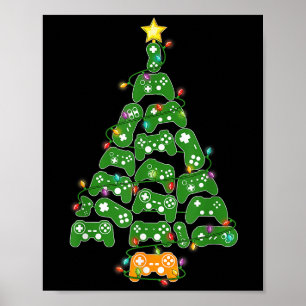 Funny Gaming Controller Christmas Tree Lights Xmas Poster