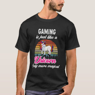 Funny Gaming Design Retro Unicorn Vintage Sunset T-Shirt