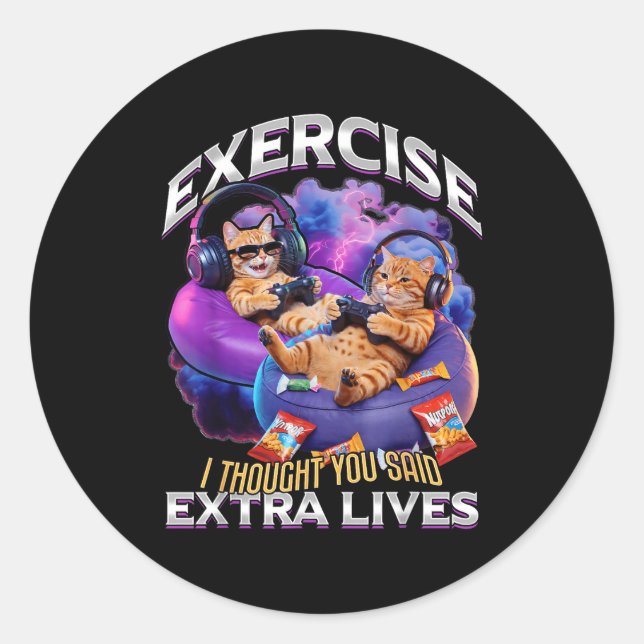 Funny Gaming Gamer Cat  Classic Round Sticker (Front)