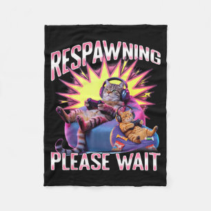 Funny Gaming Gamer Cat  Fleece Blanket