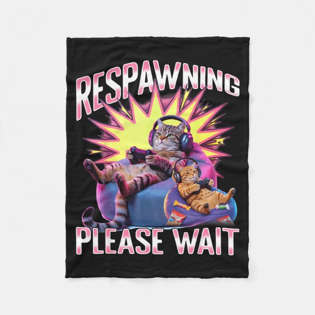 Funny Gaming Gamer Cat  Fleece Blanket (Front)