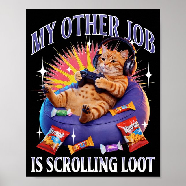Funny Gaming Gamer Cat  Poster (Front)
