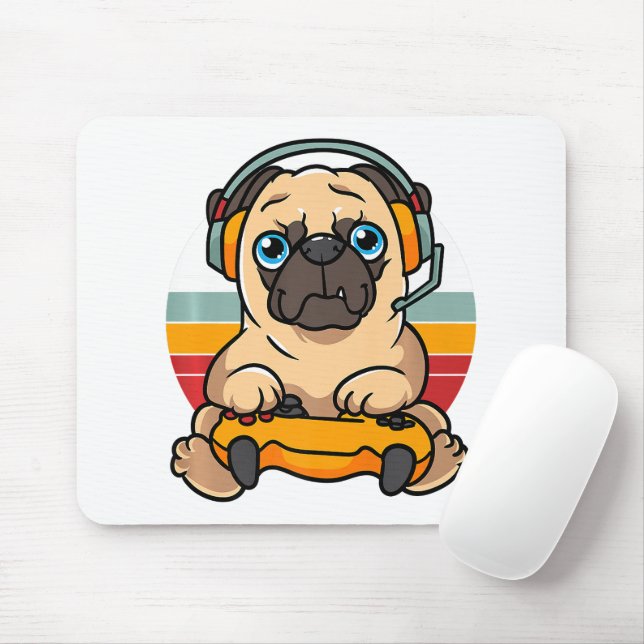 Funny Gaming Pug Dog Pet Lover Gamer  Mouse Pad (With Mouse)