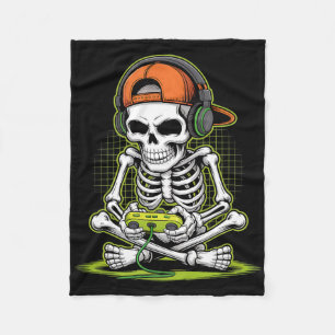 Funny Gaming Skeleton Halloween Skeleton Gamer Vid Fleece Blanket