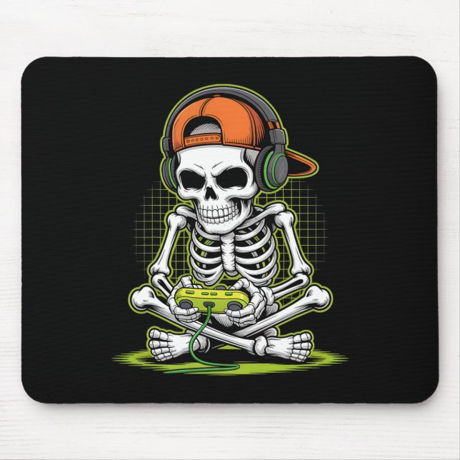 Funny Gaming Skeleton Halloween Skeleton Gamer Vid Mouse Pad (Front)