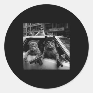 Funny Gangster Cats Men Women Lover Cat Street Gra Classic Round Sticker