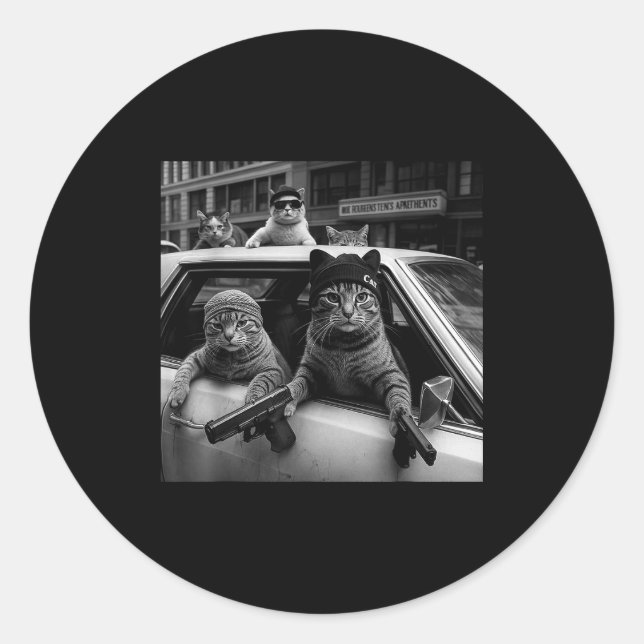 Funny Gangster Cats Men Women Lover Cat Street Gra Classic Round Sticker (Front)